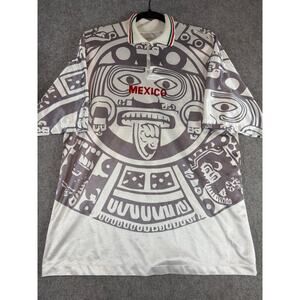 VTG 90s Mexico Soccer Jersey Aztec Calendar Mens Large World Cup Kit 1998 RARE